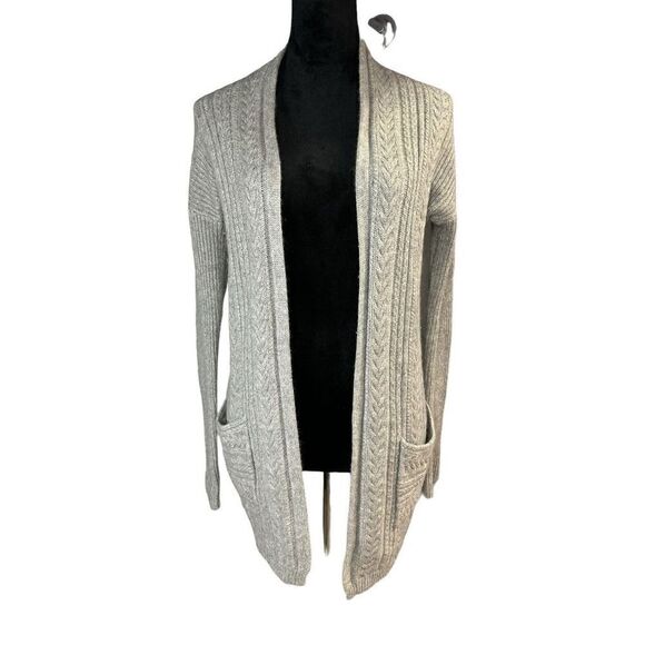 Tahari 2 Ply 100% Cashmere Open Front Cable Knit Long Cardigan in Grey Small - Picture 1 of 8